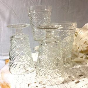 Hazel Atlas vintage pressed glass footed goblets- set 4.